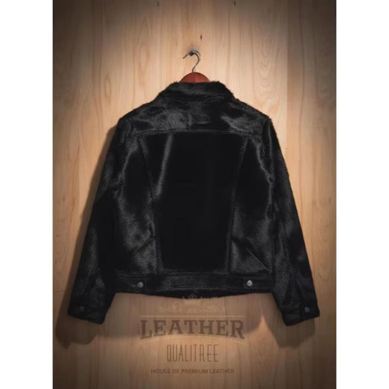 Men's Jet Black Hair-On Cowhide Jacket - Limited Edition Fashion image 4