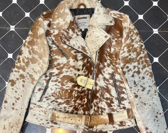 Women’s Cowhide Leather Jacket With Real Cow Hair Pony Skin Biker Western Coat