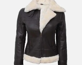 Handmade Shearling Aviator Jacket: Sheepskin Leather Bomber Coat