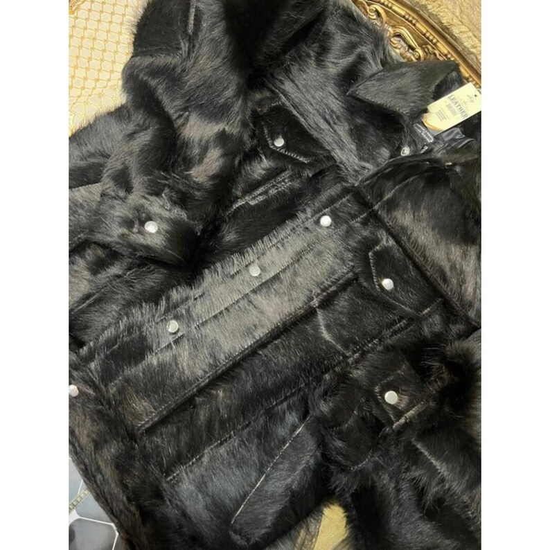 Men's Jet Black Hair-On Cowhide Jacket - Limited Edition Fashion image 7