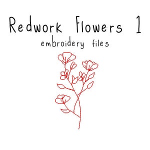 Redwork Flowers EMBROIDERY MACHINE FILES pattern design hus jef pes dst all formats red work simple Instant Download digital applique cute