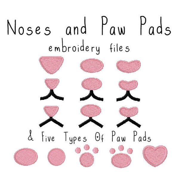 Noses and paw pads EMBROIDERY MACHINE FILES pattern design hus jef pes dst all formats Instant Download digital anime doll plush applique