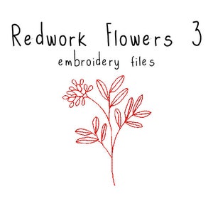 Redwork Flowers EMBROIDERY MACHINE FILES pattern design hus jef pes dst all formats red work simple Instant Download digital applique cute