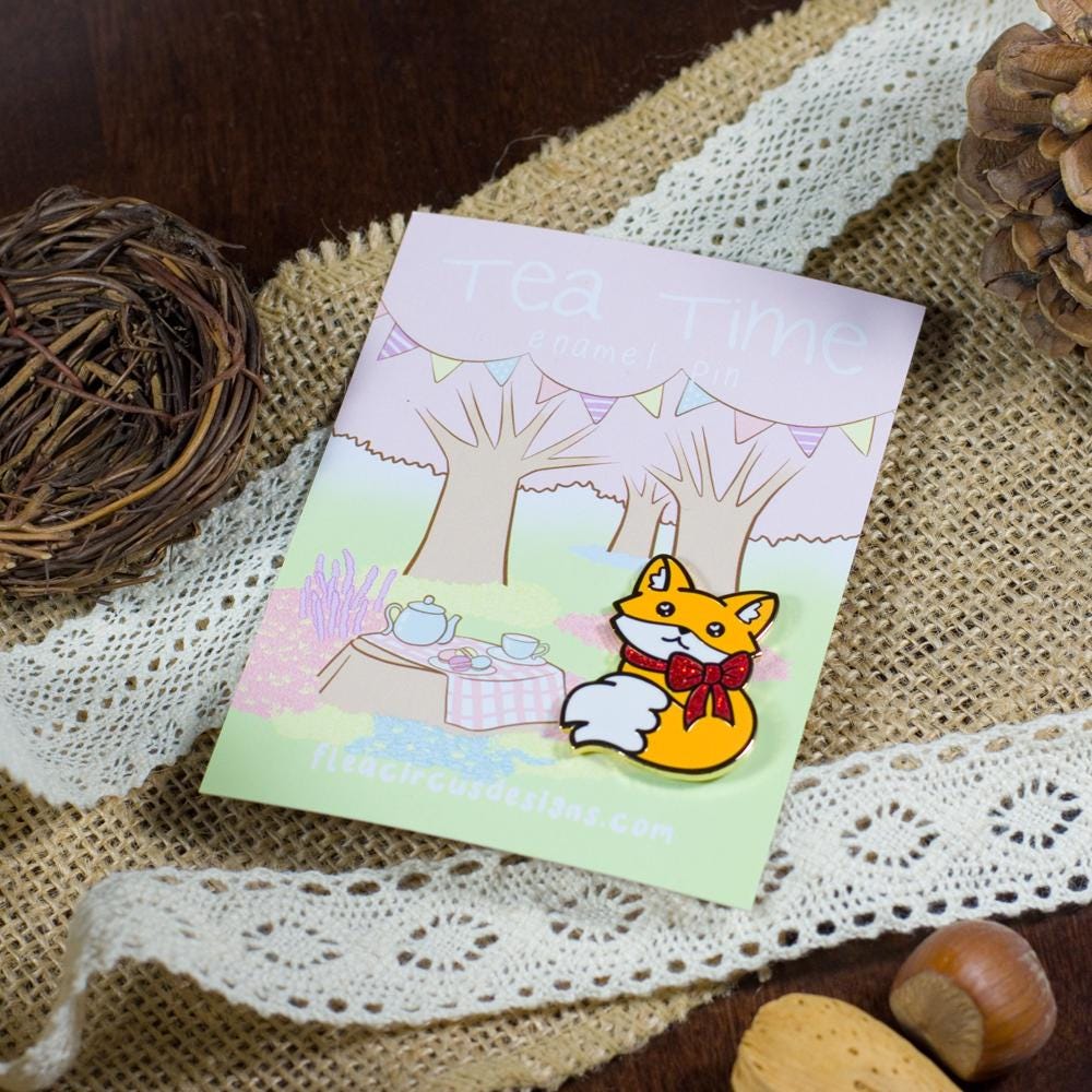Fox Enamel Pin Pastel Glitter 3.5cm Kawaii Bow Orange Cute Fancy Lapel ...