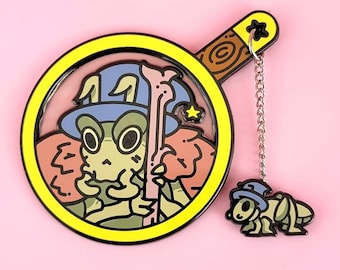 Brain Blips Collab - Magical Mini Bugs - Grasshopper Magnifying Glass Pin Set hard enamel pin lapel brooch badge flair