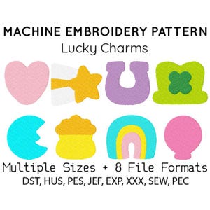 Motif porte-bonheur Broderie MACHINE FILES hus jef pes dst tous les formats guimauves céréales téléchargement immédiat applique numérique mignon