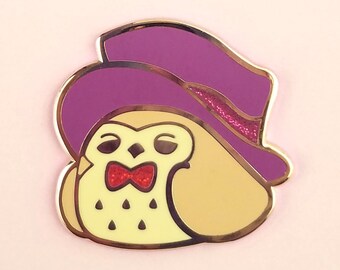 Owl enamel pin glitter 3cm kawaii top hat brown cute fancy lapel pin brooch badge flair collar pin hat pin nature animal