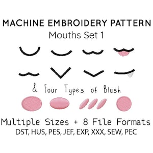 Plushie mouths EMBROIDERY MACHINE FILES pattern design hus jef pes dst all formats Instant Download digital anime doll plush applique
