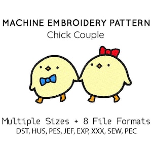 Poussin couple broderie MACHINE FILES motif design hus jef pes dst tous les formats animaux Saint-Valentin téléchargement immédiat applique numérique mignon
