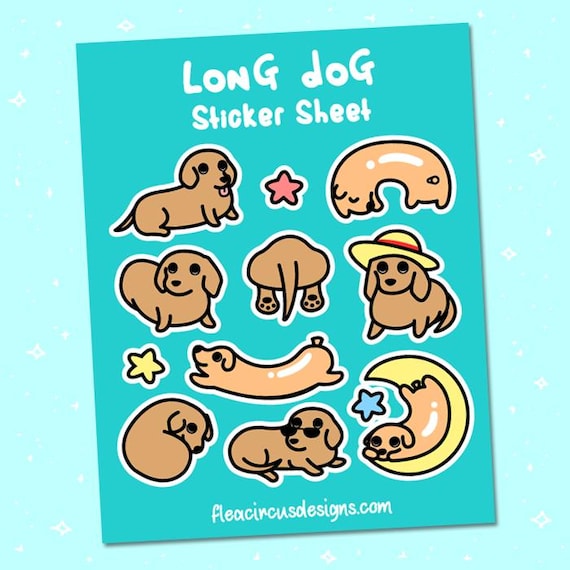 Dachshund sticker sheet stickers planner vinyl kiss cut matte weenie dog sausage wiener hotdog hot dog scrapbooking cute animal doxie kawaii