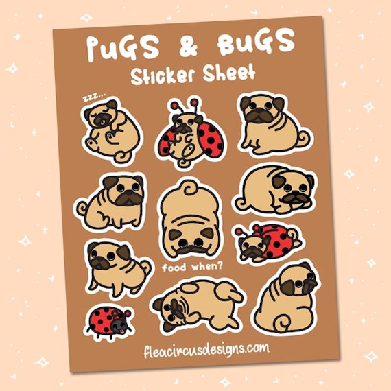 pugs dog sticker sheet stickers planner vinyl kiss cut matte ladybug puppy kawaii scrapbooking cute