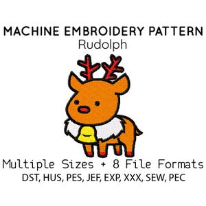 Rudolph the reindeer EMBROIDERY MACHINE FILES pattern design hus jef pes dst all formats christmas Instant Download digital applique cute