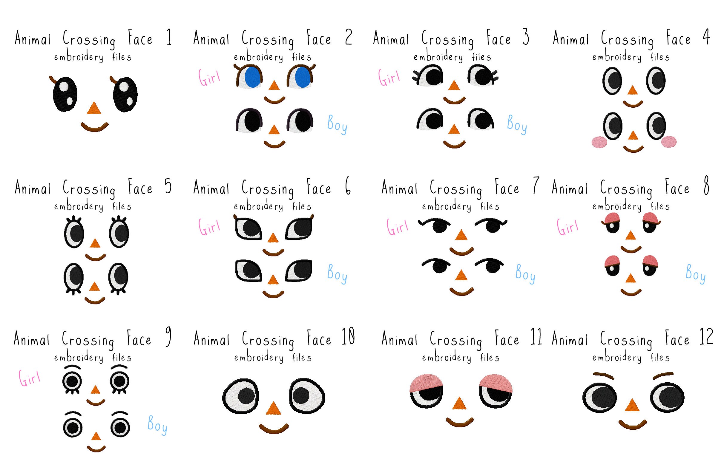 Animal Crossing Face Set EMBROIDERY MACHINE FILES Pattern - Etsy