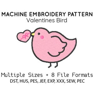Motif oiseau Saint-Valentin Broderie MACHINE FICHIERS design hus jef pes dst tous les formats vacances printemps téléchargement immédiat applique numérique mignon