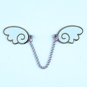 Angel wings enamel pins with chain - blue silver wing lapel pin brooch badge flair collar pin hat pin kawaii anime manga japanese fashion