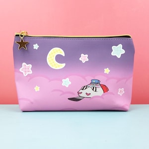 Poe PU leather pouch star pull tab - pigeon pigeons bird makeup pouch organizer zipper coin purse travel nature dove kawaii moon