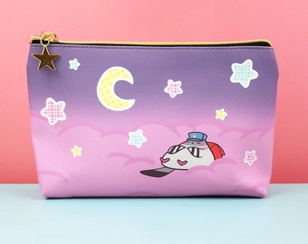 Poe PU leather pouch star pull tab - pigeon pigeons bird makeup pouch organizer zipper coin purse travel nature dove kawaii moon