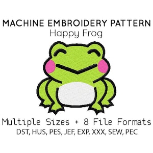 Motif grenouille broderie MACHINE FICHIERS design hus jef pes dst tous les formats animal printemps été crapaud téléchargement immédiat applique numérique mignon