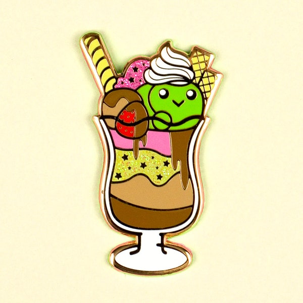 Slime parfait hard enamel rose gold plating glitter 4cm - ice cream whipped cream lapel pin brooch badge flair collar pin