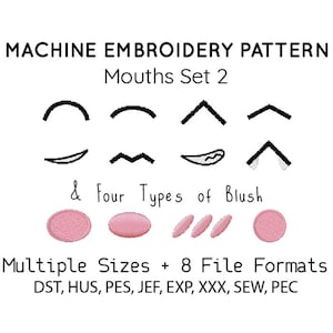 Plushie mouths EMBROIDERY MACHINE FILES pattern design hus jef pes dst all formats Instant Download digital anime doll plush applique