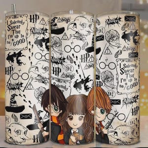 Harry Potter Tumbler Wrap PNG, 20oz Skinny Sublimation Design, Cute Chibi Wizard Digital Download