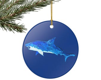 White Shark Ceramic Ornament – Ocean Holiday Decor