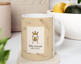 Silly Goose Designs Ceramic Mug, Funny Duck Feather Pattern