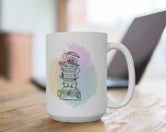 Stacked Watercolor Teacups Ceramic Mug | Coffee Tea Art Mug