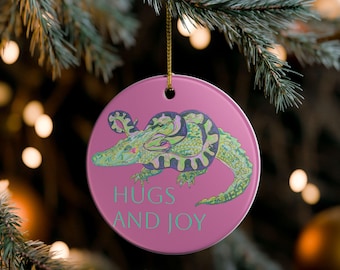 Snake and Crocodile Ceramic Ornament, Reptile Christmas Decor