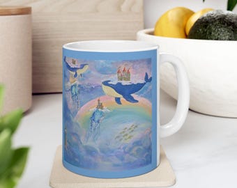 Whimsical Jellyfish Rainbow Ceramic Mug - Fantasy Cottagecore Drinkware