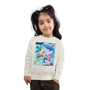 Whimsical Shark + Fish Toddler Sweatshirt | Cute Ocean Art, Gift for Toddlers, Kids Fashion, Fun Birthday Present, Cozy Lounge Wear