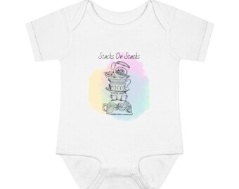Stacks on Stacks Teacups Infant Bodysuit | Watercolor Stacked Tea Cups Art