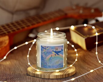 Whimsical Whale & Castle Candle: Scented Coconut Apricot Wax Nursery Decor