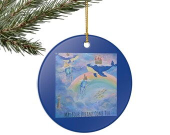 Baby's First Christmas Ceramic Ornament, Whale and Rainbow Design