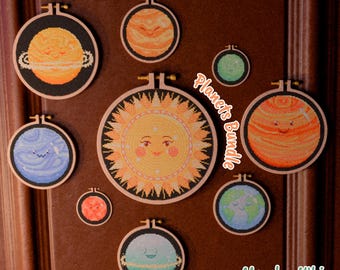 Solar system cross stitch bundle, planets embroidery set, sun space pattern, astronomy needlework PDF, cosmic science decor