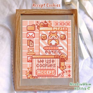 Patrón de punto de cruz para computadora, bordado para ventanas de escritorio, ventana emergente de galletas, pantalla de hámster comiendo, pixel art, gráfico PDF imprimible, decoración de pared