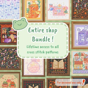 Pacote de padrões de ponto cruz, acesso vitalício, coleção completa da loja, download em PDF, designs de bordado modernos, estilo aconchegante e fofo.