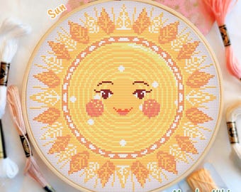 Sun cross stitch pattern, solar system embroidery, celestial decor, space needlework PDF, astronomy gift