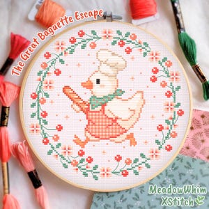Bird Baguette Cross Stitch Pattern PDF, Cottagecore Embroidery Design, Autumn Stitch Chart, Small Cute Craft, Cozy Handmade Gift