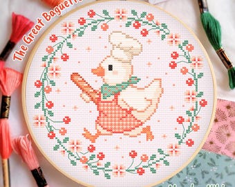 Bird Baguette Cross Stitch Pattern PDF, Cottagecore Embroidery Design, Autumn Stitch Chart, Small Cute Craft, Cozy Handmade Gift