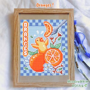 Orange kitchen cross stitch pattern, cozy food decor, modern pixel embroidery, beginner PDF chart, wall art, printable needlework design