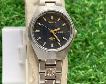 Vintage Citrin Automatik 21 Jewels Damenarmbanduhr blaues Zifferblatt made in japan