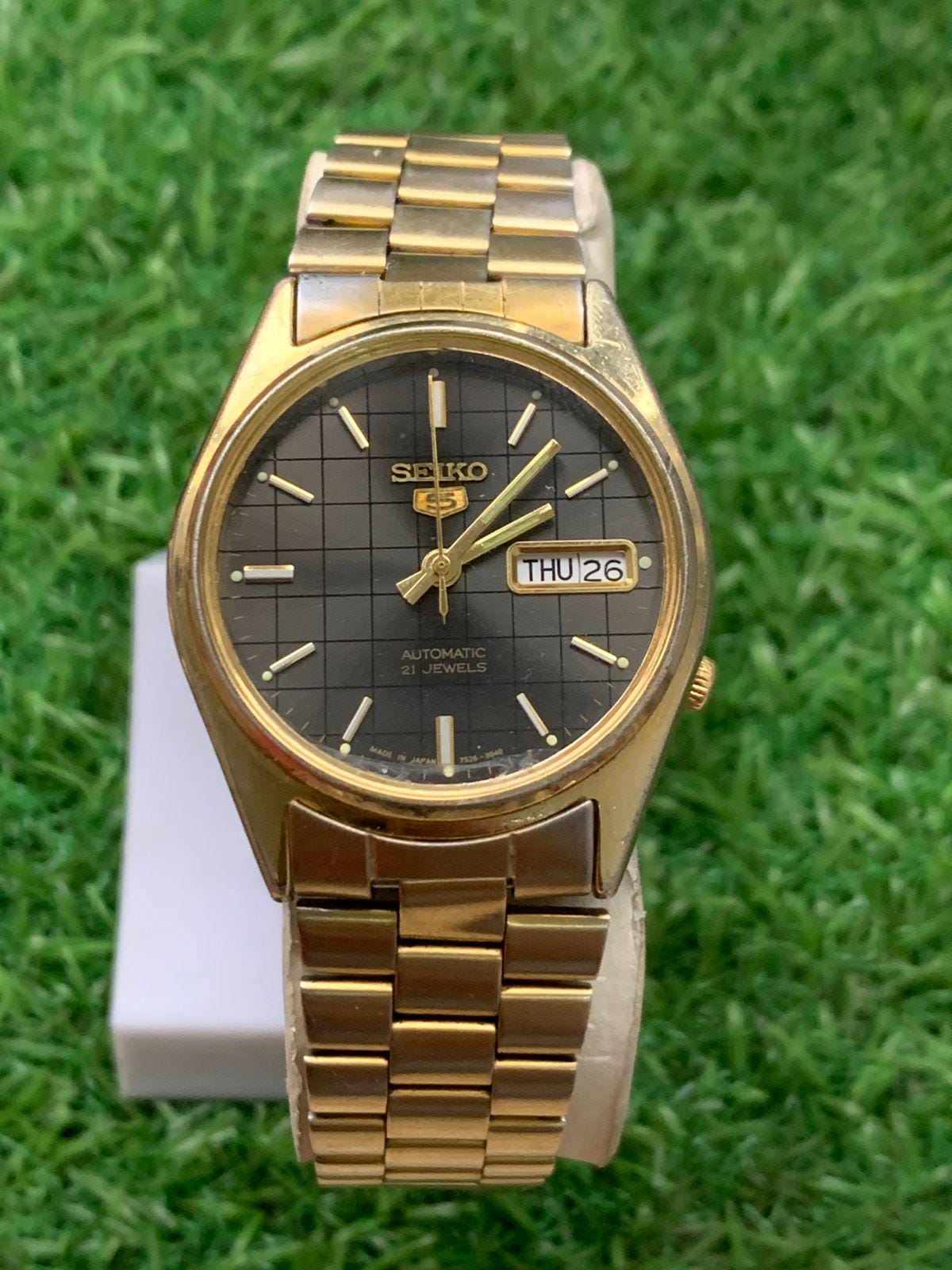 Vintage Seiko 5 7S26 Automatic 21 Jewels Men Wristwatch Black Dial