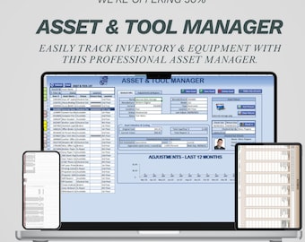 Excel-sjabloon Asset & Tool Manager | Apparatuurtracker: inventarisspreadsheet | Beheer van vaste activa voor kleine bedrijven