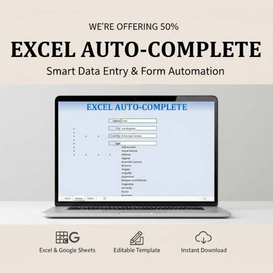Excel Auto-complete Spreadsheet | Smart Data Entry Form Template ...
