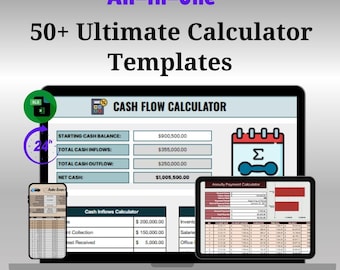 50+ Excel-sjabloonbundel financiële rekenmachines | Zakelijk, lening, budget, ROI, spreadsheet voor het bijhouden van hypotheekkosten