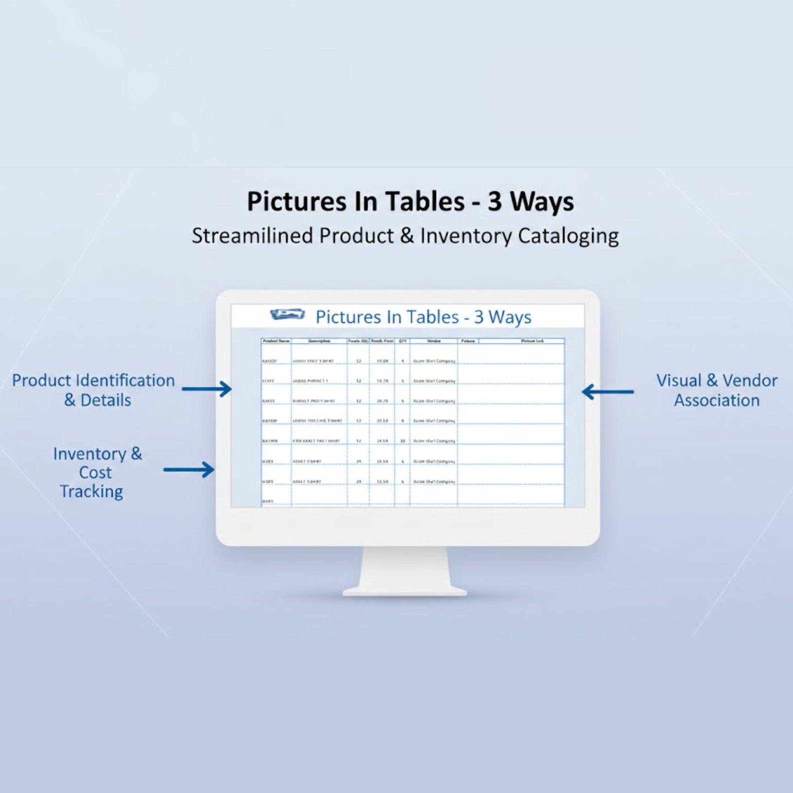 Product Catalog Excel Template | Pictures in Tables Spreadsheet | Image ...