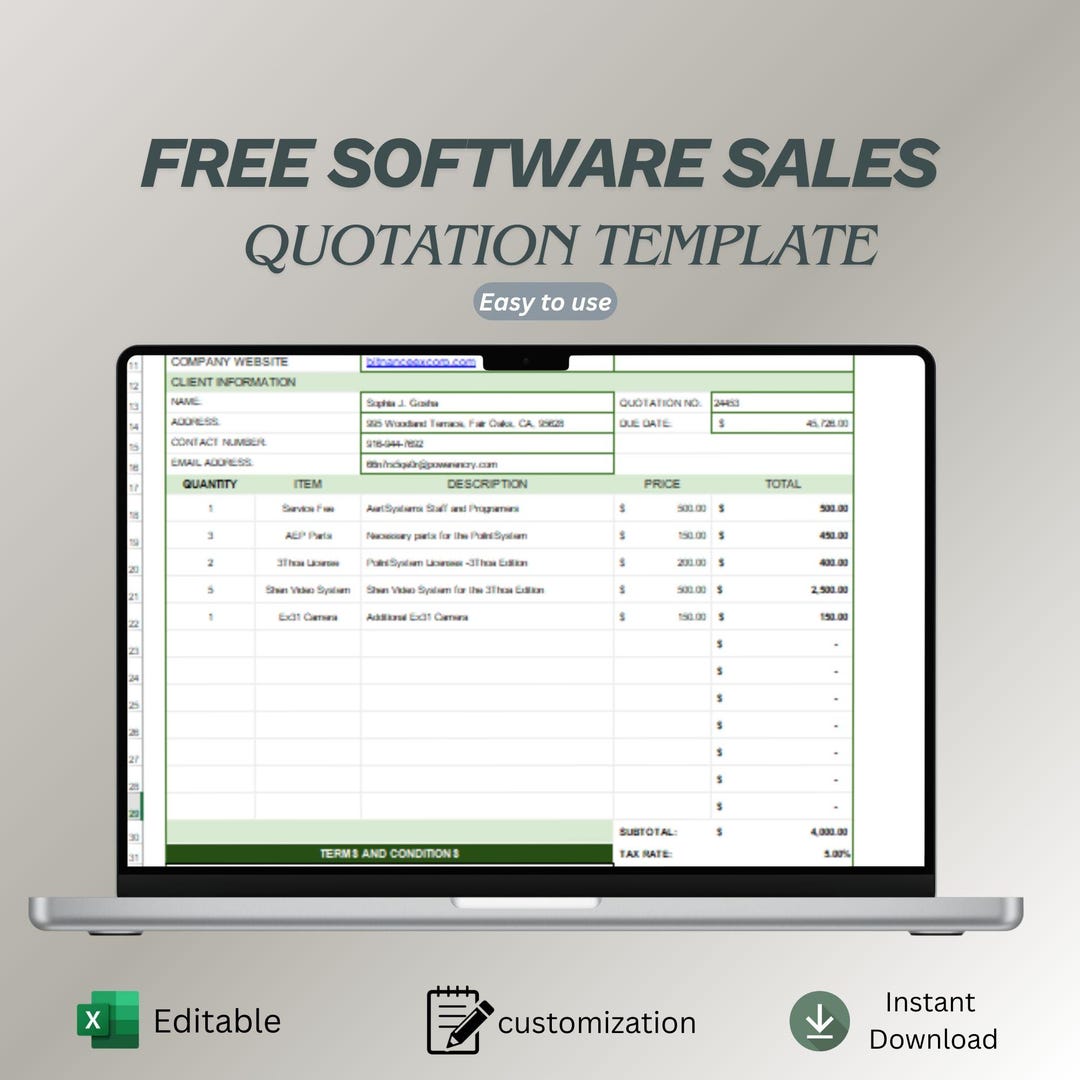 Free Software Sales Quotation Template for Excel & Google Sheets | IT ...