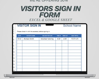 School Visitor Sign in Sheet Printable | Guest Log Book Template ...