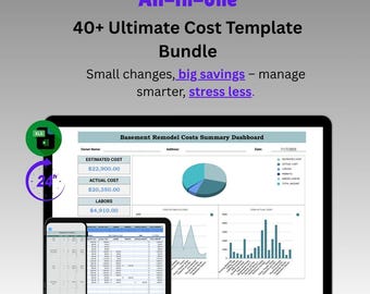 40+ Ultimative Kosten Template Bundle | Excel & Google Sheets | Budget, Ausgaben Projektkosten-Tracker